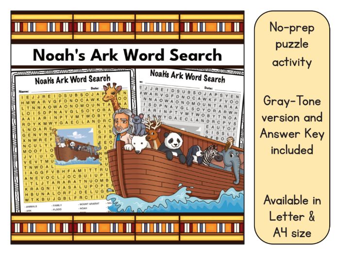 Noah s Ark Word Search Bible Puzzle Activity Worksheet Teaching Resources