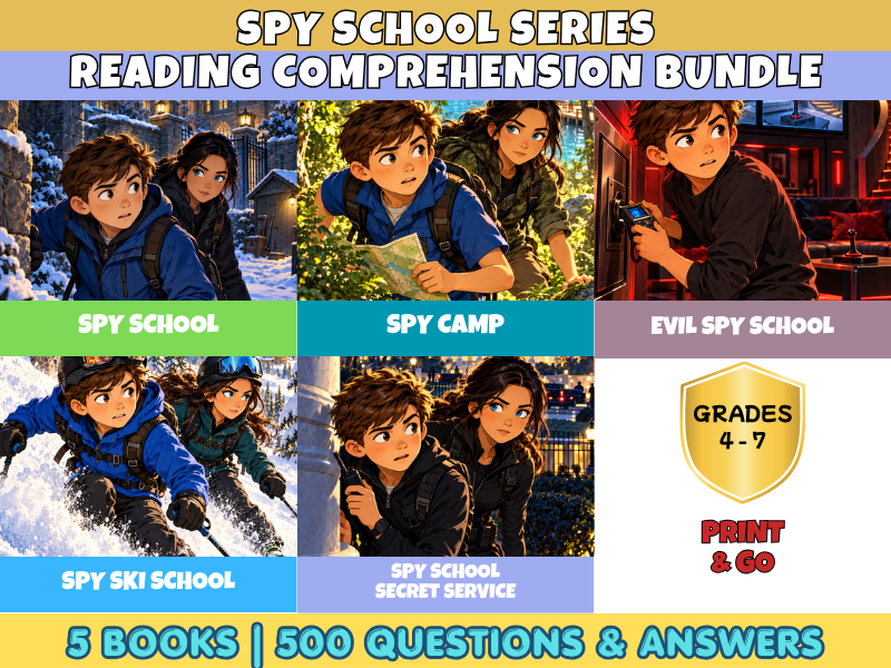 Spy School Series Reading Comprehension Bundle | 5 Novel Study PDFs | 500 Questions & Answers | Years 5–8