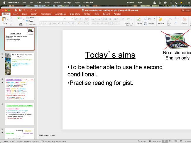 Reading for gist- using the second condtion