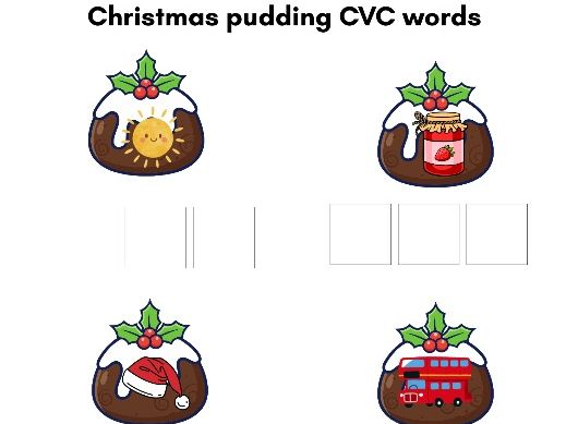 Christmas Pudding CVC Word Sheets (2 Designs)