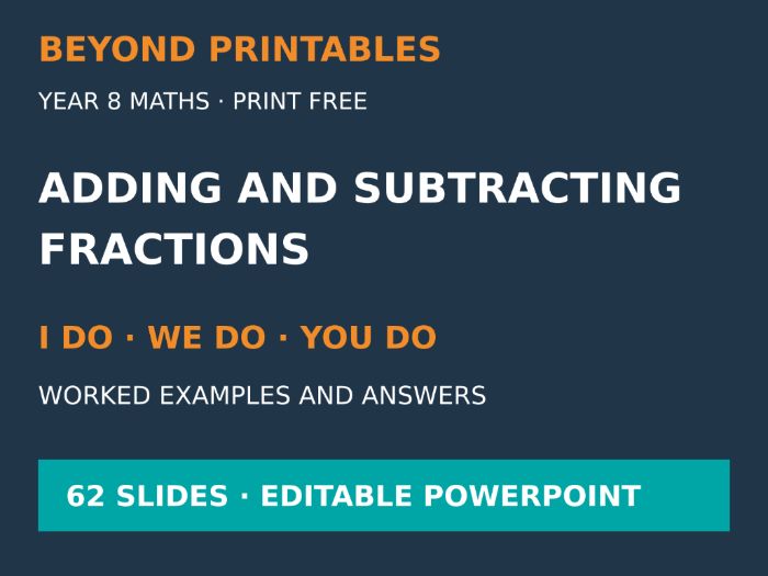 Adding and Subtracting Fractions | I Do, We Do, You Do | Year 8 Maths | Print Free