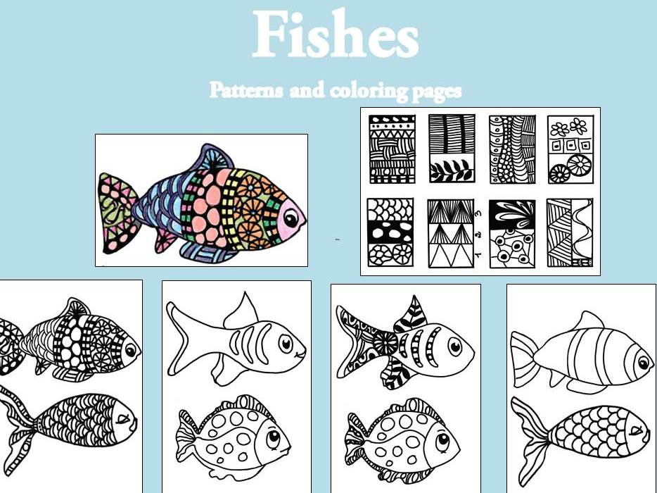 Fisches, patterns and coloring pages