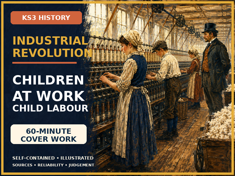 Industrial Revolution KS3 Cover Lesson | Child Labour in Factories and Mines | Source Worksheet