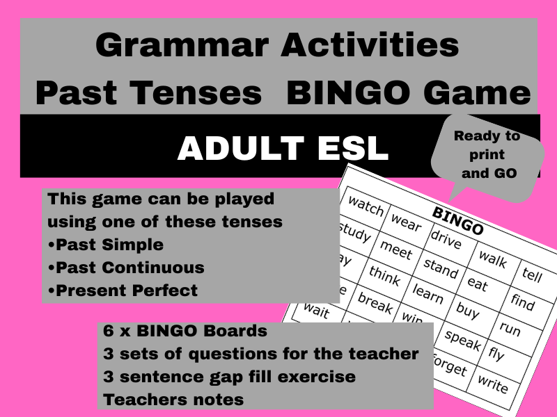 Adult ESL- Grammar Review - Past tenses- BINGO Game