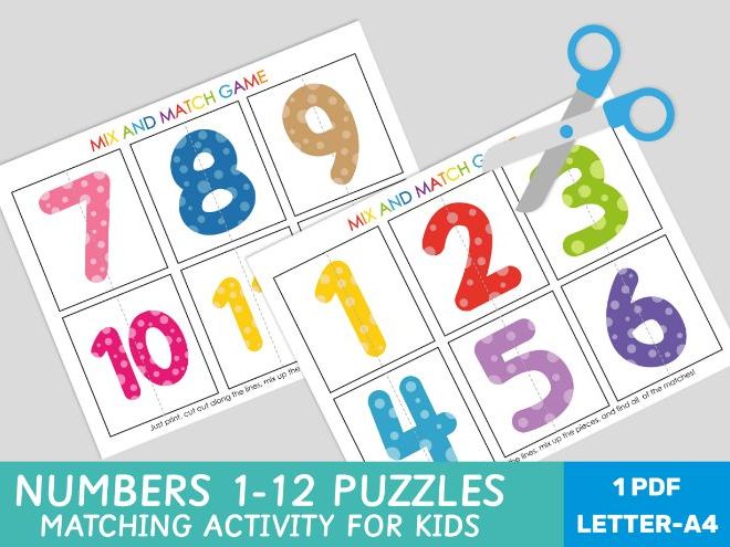 Numbers Puzzles Matching Activity
