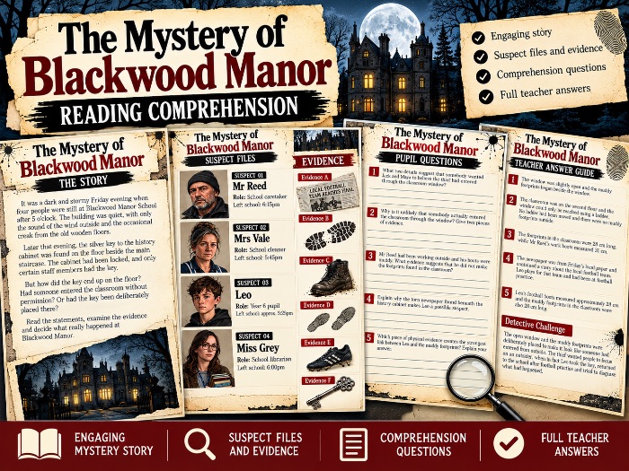 Spooky Reading Comprehension Mystery KS2 | Inference & Evidence | Years 5 & 6