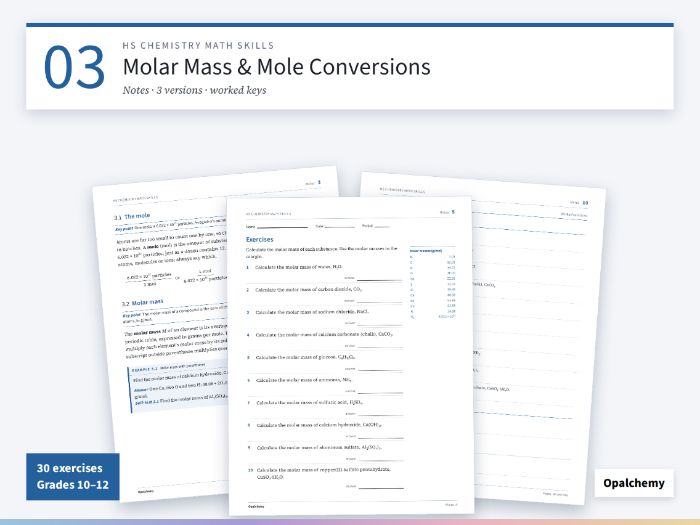 Molar Mass and Mole Conversion Worksheets