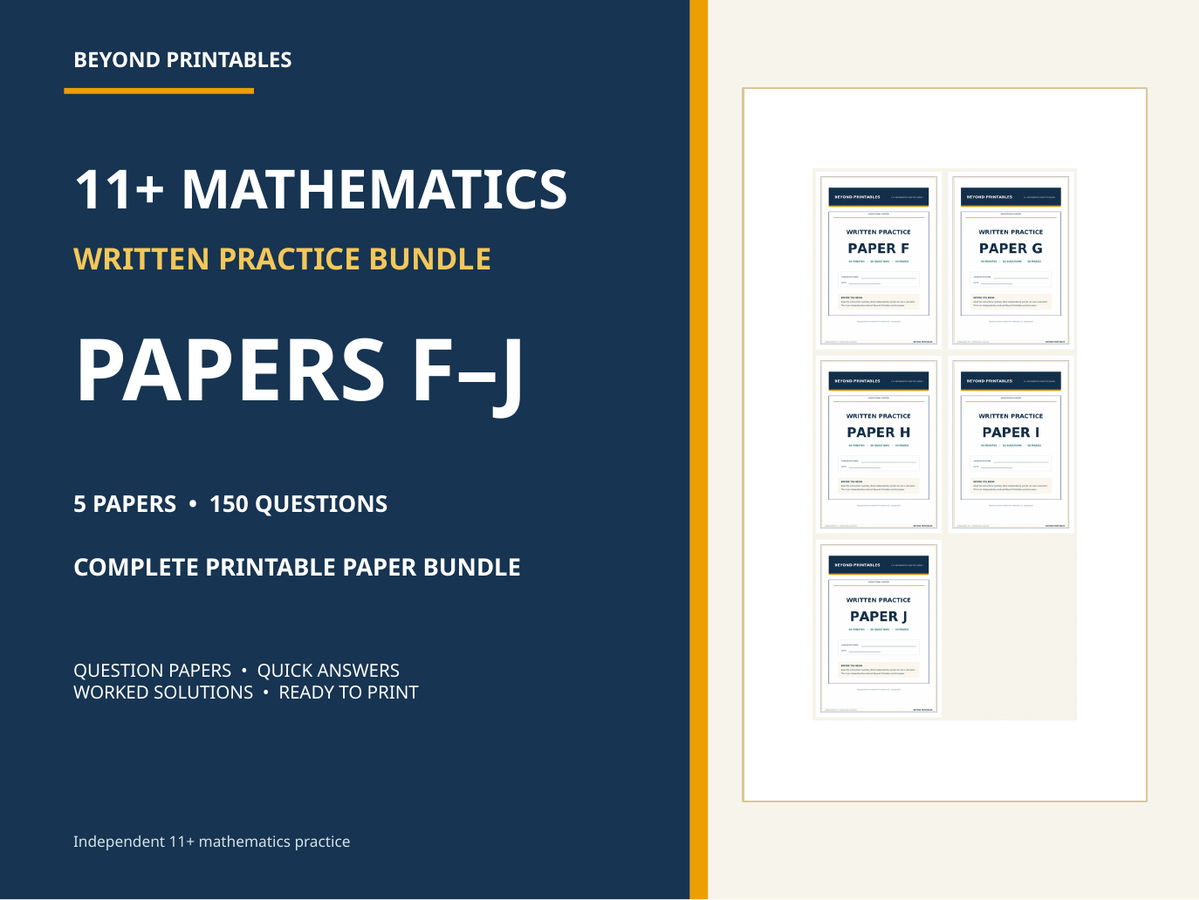 11+ Maths Practice Papers Bundle | Written Papers F–J with Full Worked Solutions