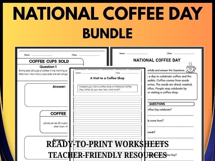 National Coffee Day Reading, Writing & Math Bundle | Grades 2–8