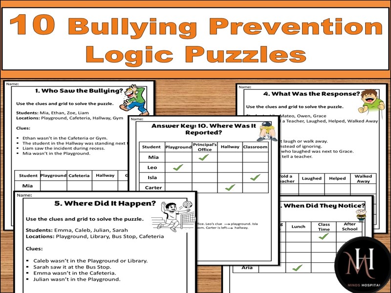 Bullying Prevention Logic Grid Puzzles | 10 Printable Puzzles + Reflection | Grades 3-6