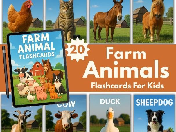 Farm Animal Flashcards, Printable Animal Name Cards for Preschool, Kindergarten