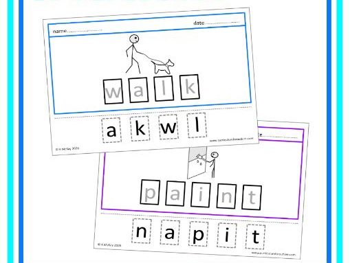 Cut & Stick Spelling Worksheets Basic Verbs Autism SEND