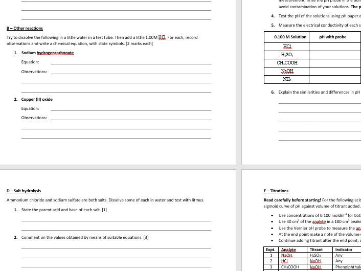 Acids and bases properties, reactions and pH curves with Vernier data