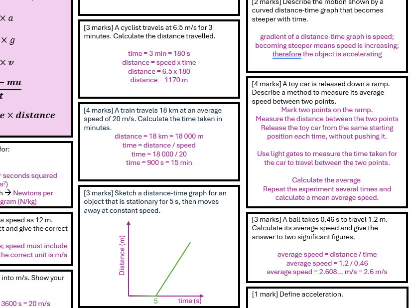 IGCSE Force and Motion Revision Placemat