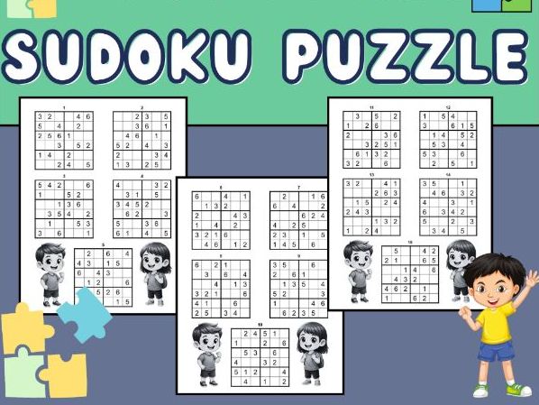 Medium Sudoku Puzzle. Activity Worksheet for kids 6*6 Grid.