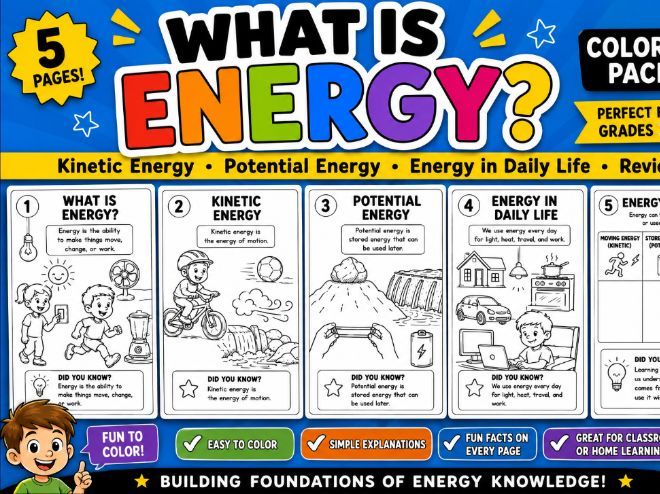 What Is Energy? Coloring Pack | Kinetic & Potential Energy Worksheets for Kids