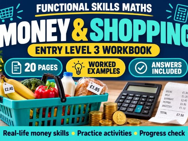 Functional Skills Maths Entry Level 3 | Money & Shopping Workbook | Answers Included