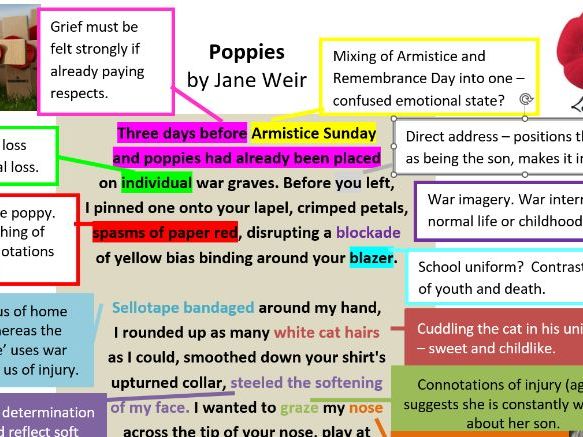 Poppies Fully Annotated Poem for GCSE Grade 7+
