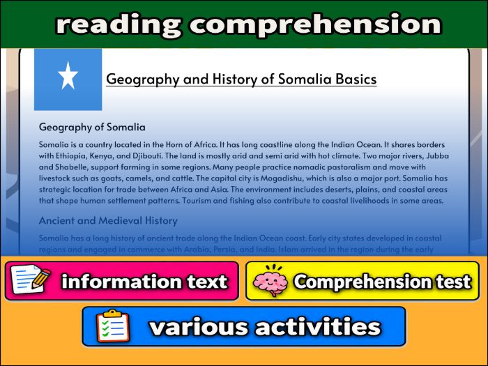 Geography and History of Somalia Basics- Reading Comprehension, Worksheet & Activities