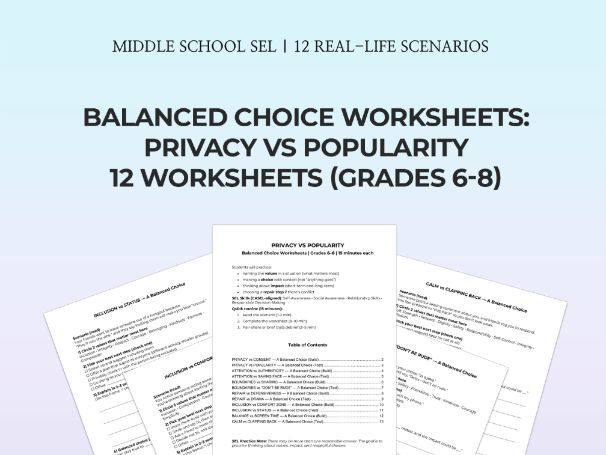 Middle School SEL Worksheets | Privacy vs Popularity | Digital Citizenship