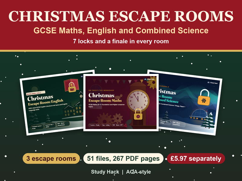GCSE Christmas Escape Rooms Bundle: Maths, English and Combined Science (AQA-style, 3 rooms)