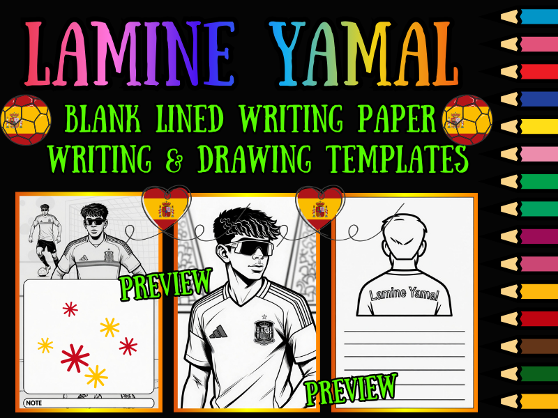 Lamine Yamal Blank Lined Writing Paper Templates + Coloring Pages NO PREP Pack