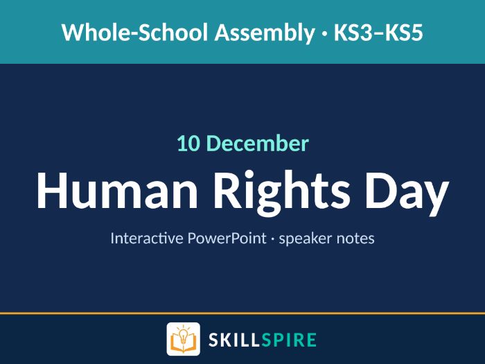 Human Rights Day Assembly | 10 December | KS3–KS5 | Interactive PowerPoint + Speaker Notes
