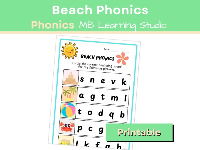Beach Initial Sound Worksheet | EYFS, KS1, Pre-K–1st Grade