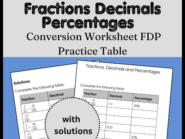 Fractions Decimals Percentages Conversion Worksheet | FDP Practice Table