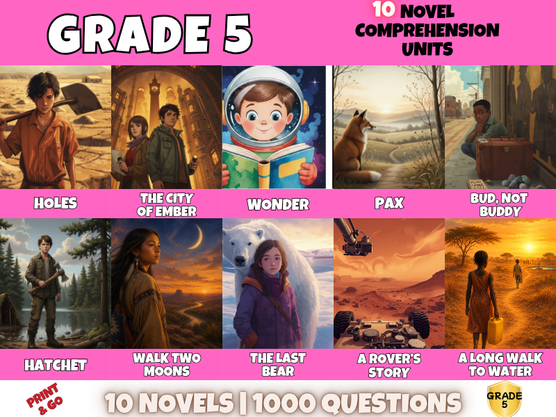 Year 5 Novel Reading Comprehension Bundle | 10 Units | 1000 Questions & Answers | PDF
