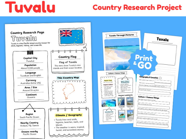 Tuvalu Country Research Project | Geography & Culture Worksheets