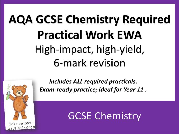AQA GCSE Chemistry ALL Required Practical Work 6-Mark EWA Booster Questions x 18