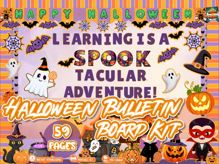 Halloween Bulletin Board Kit – 77-Page Spook-Tacular Classroom Décor Set with Banners, Borders,
