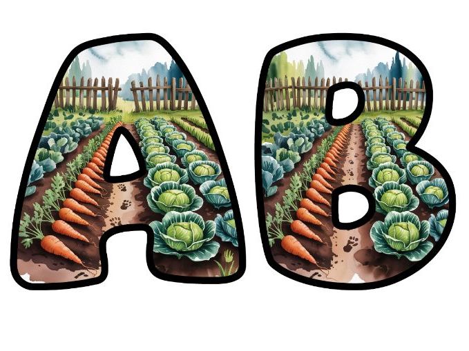 Rabbit Vegetable Patch Garden Themed Lettering Set | Classroom Display | Upper & Lowercase, 0-9
