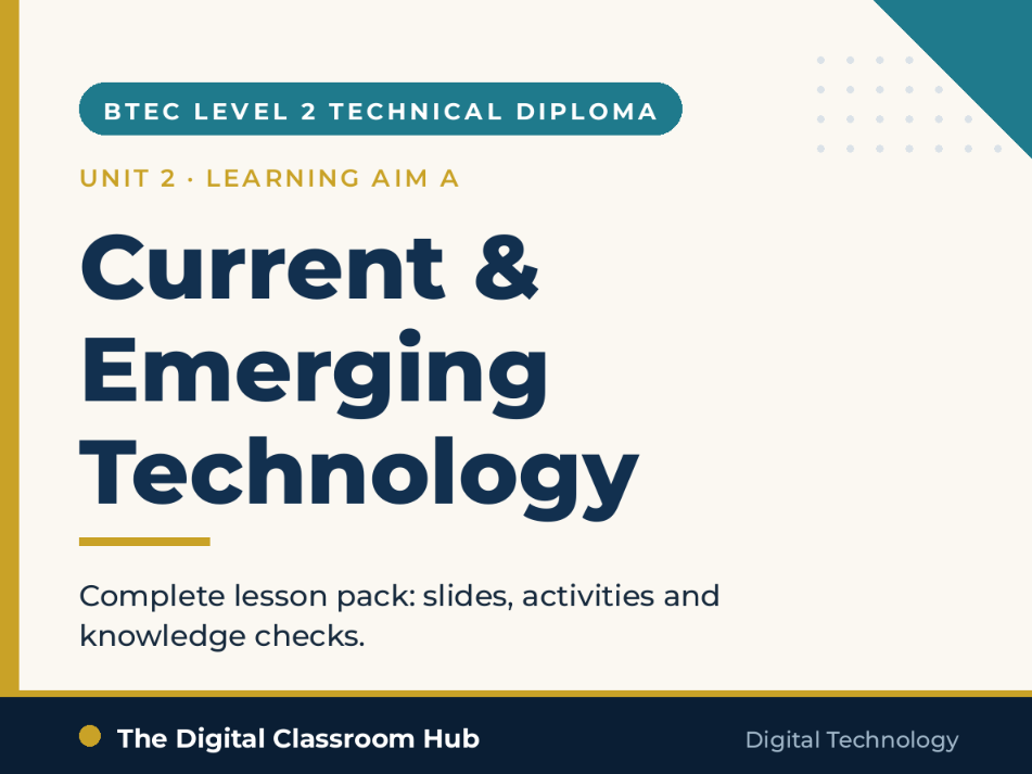 BTEC L2 Tech Dip Digital Tech Unit 2 Current & Emerging Tech Learning Aim A Complete Lesson Pack
