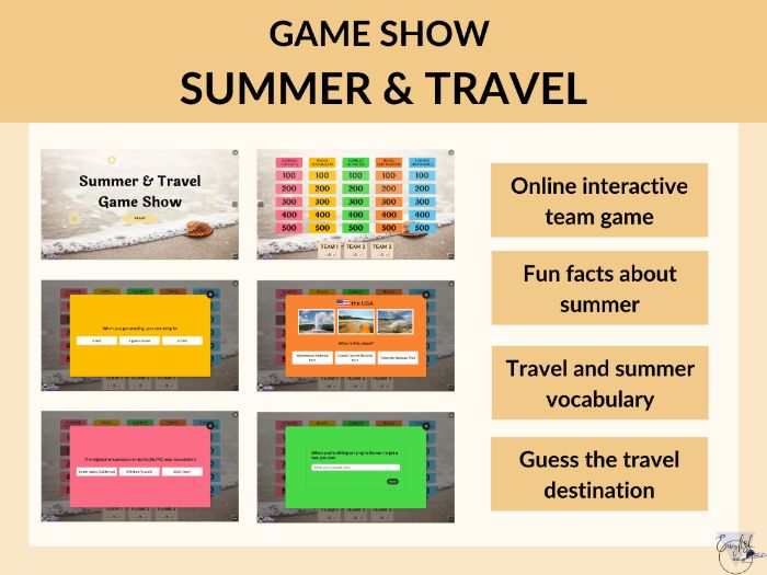 Summer & Travel Game Show (EFL/ESL) - online team game