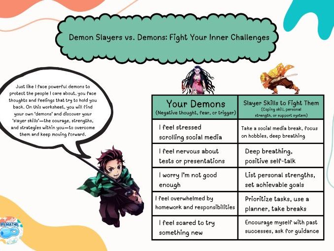 Demon Slayer Mental Health Worksheets (secondary)