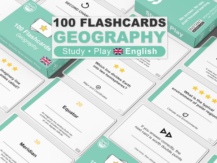 Geography Flashcards | 100 Printable Cards