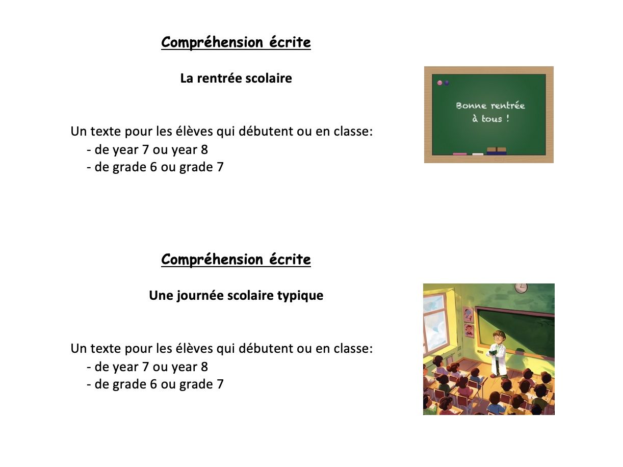 Reading (year 7 or year 8 - grade 6 or 7) bundle: la rentrée et la journée scolaire