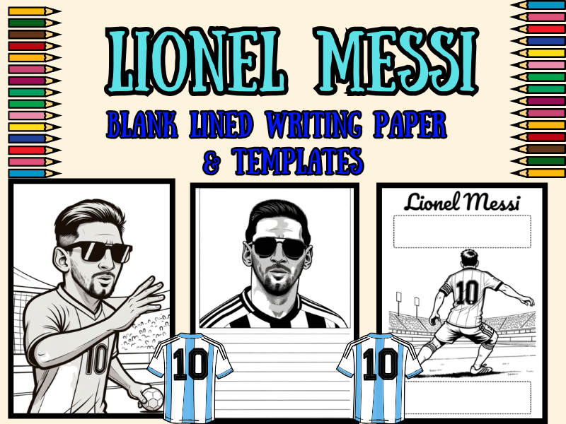 Lionel Messi Soccer Star Blank Writing Paper with Templates + Coloring | NO PREP