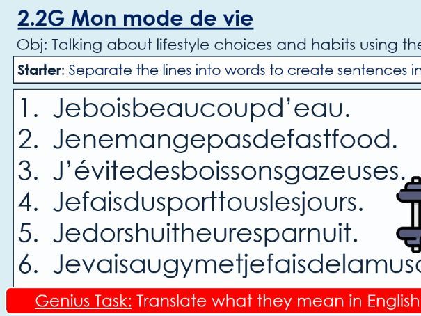 NEW AQA GCSE French: 2.2G Mon mode de vie