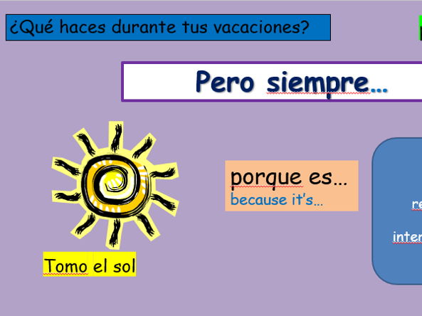 KS3 Spanish Lesson 5 – Holidays Present Tense Revision | Las vacaciones Lesson