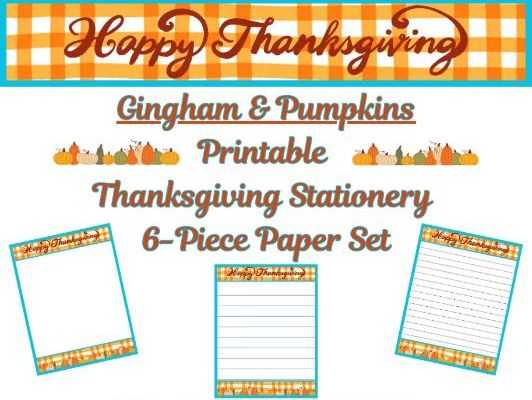Gingham & Pumpkins! Stationery Printable Pages 6 Writing Papers (Color/B&W) (Lined/Unlined)