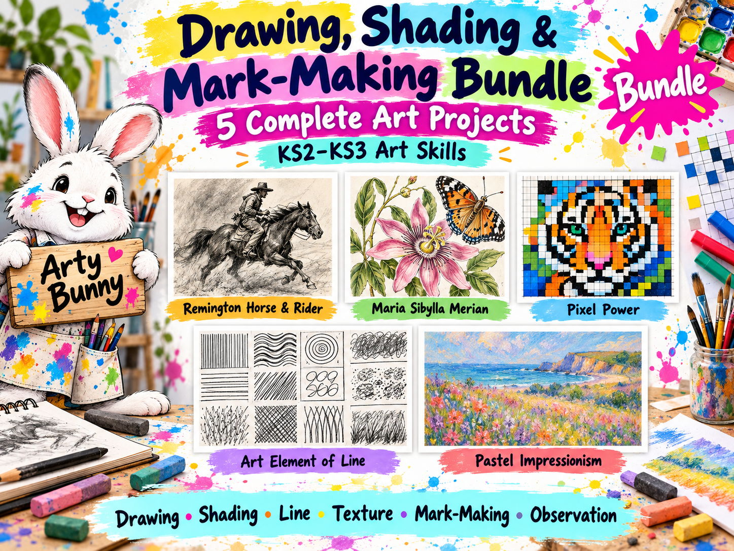 Drawing, Shading & Mark-Making Bundle | KS2–KS3 Art Skills
