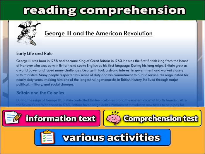 George III and the American Revolution- Reading Comprehension, Worksheet & Activities
