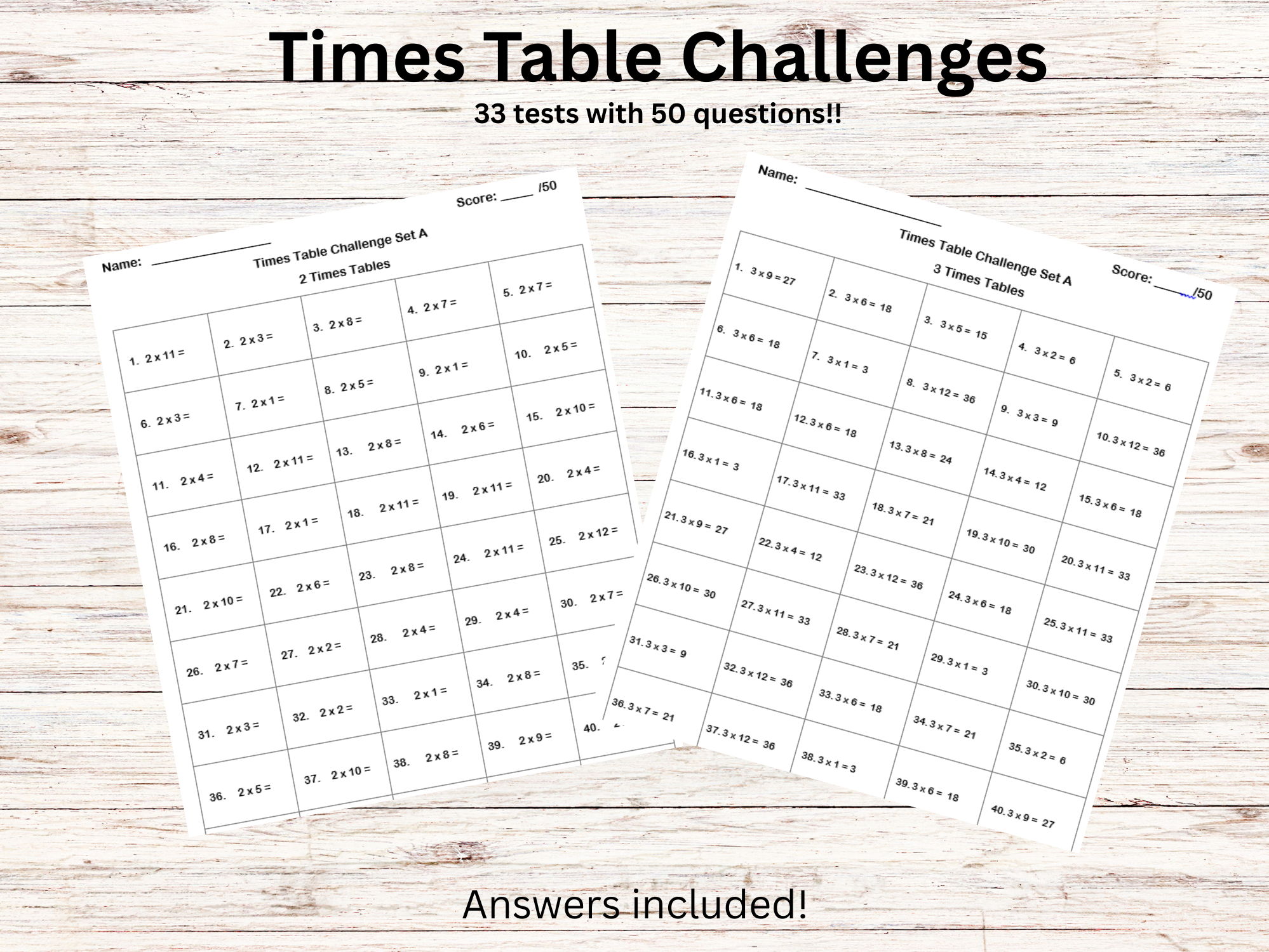 Times Table Test Bundle