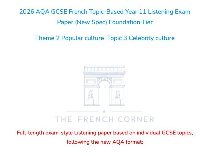 2026 AQA GCSE French Foundation Listening Paper 2.3: Celebrity culture with Realistic Exam Audio