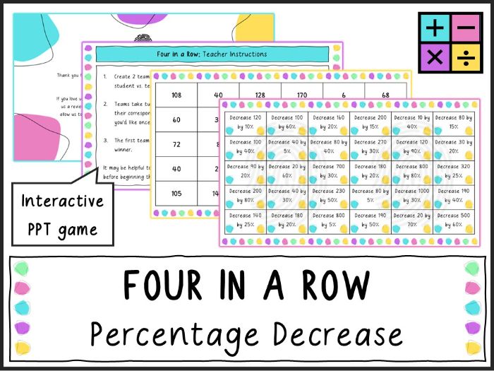 Percentage Decrease - Four in a Row Game (KS3/KS4)