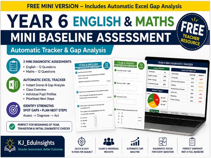 FREE Year 6 English & Maths Mini Baseline Assessment | Automatic Tracker & Gap Analysis