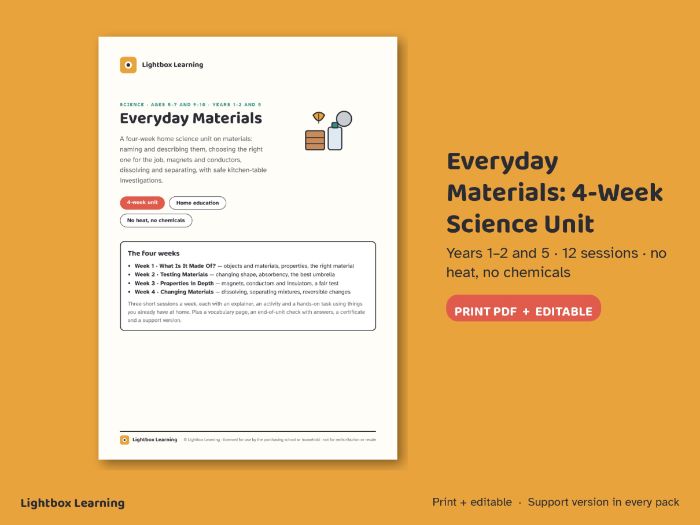 Everyday Materials - 4-Week Science Unit, Years 1-2 and 5